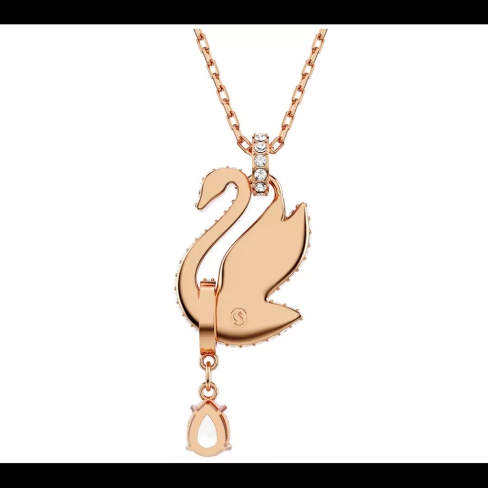 NWT SWAROVOSKI Necklace  Swan pendant Swan, Black, Rose tone. - Picture 3 of 3
